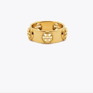 Tory Burch Womens Milgrain Logo Ring Size 6